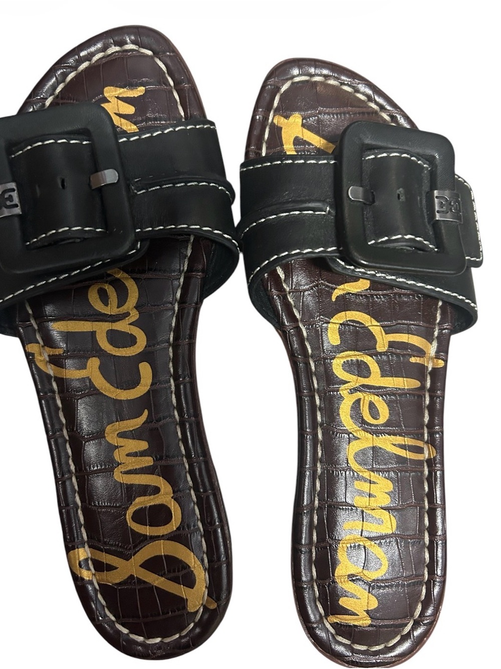 Sam Edelman Black Leather Granada Buckle Slide Sandals - Sz 6.5
